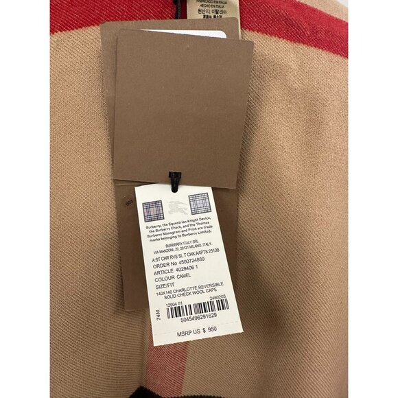 Burberry Women’s Charlotte reversible solid check Wool cape Camel 140*14… - Picture 10 of 11